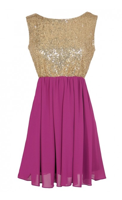 Go For Gold Sequin and Chiffon Dress in Berry